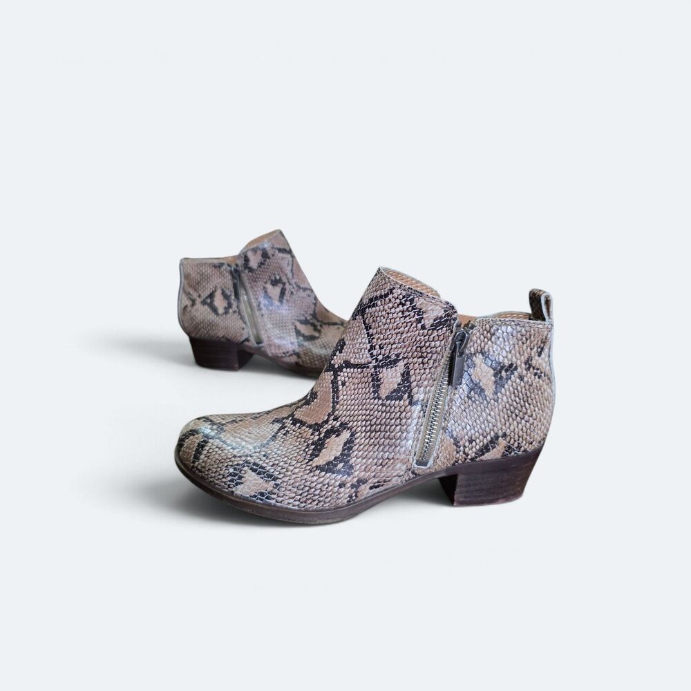 Lucky Brand Basel Snakeskin Leather Ankle Booties Double Zip Boho Size 6 M